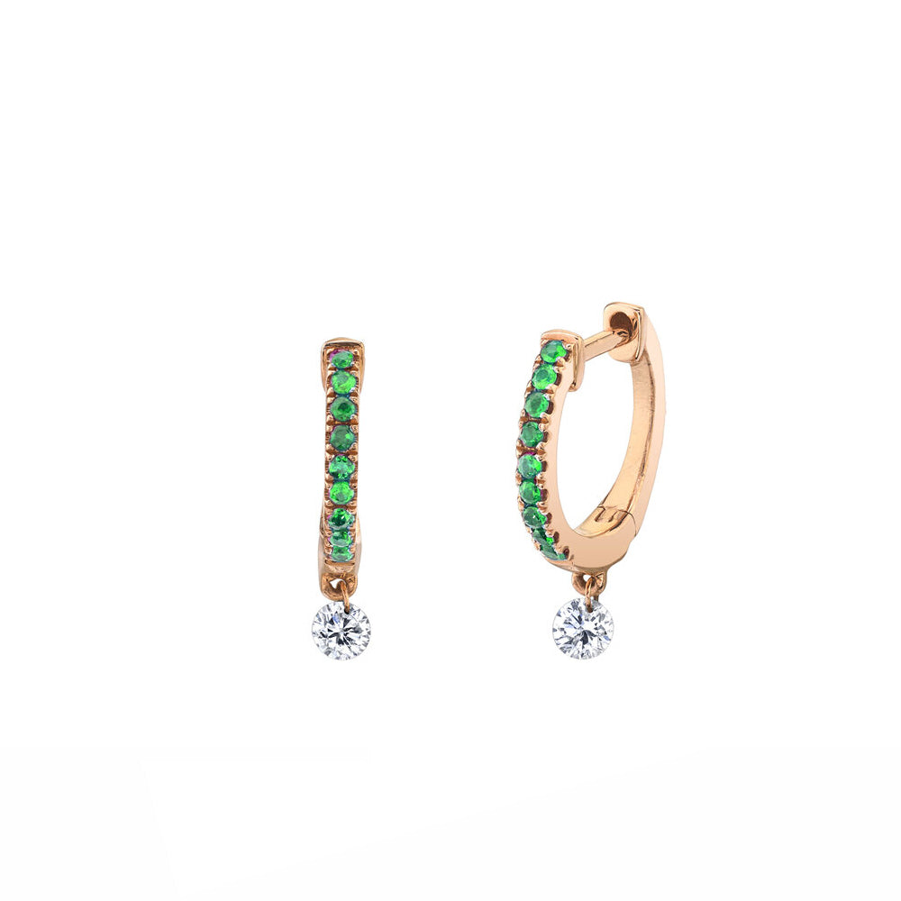 14k Rose Gold Emerald Pave Huggy with Diamond Drop