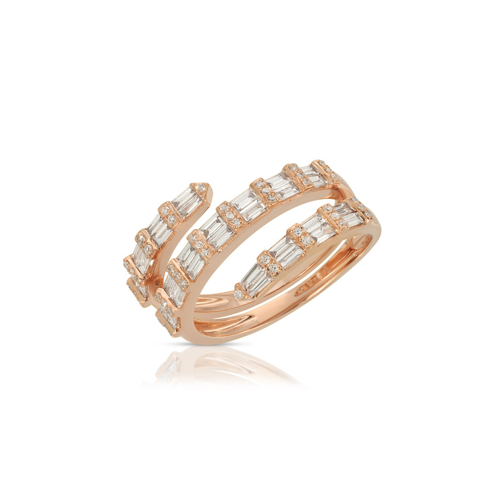 14K Rose Gold Diamond Baguette Coil Ring
