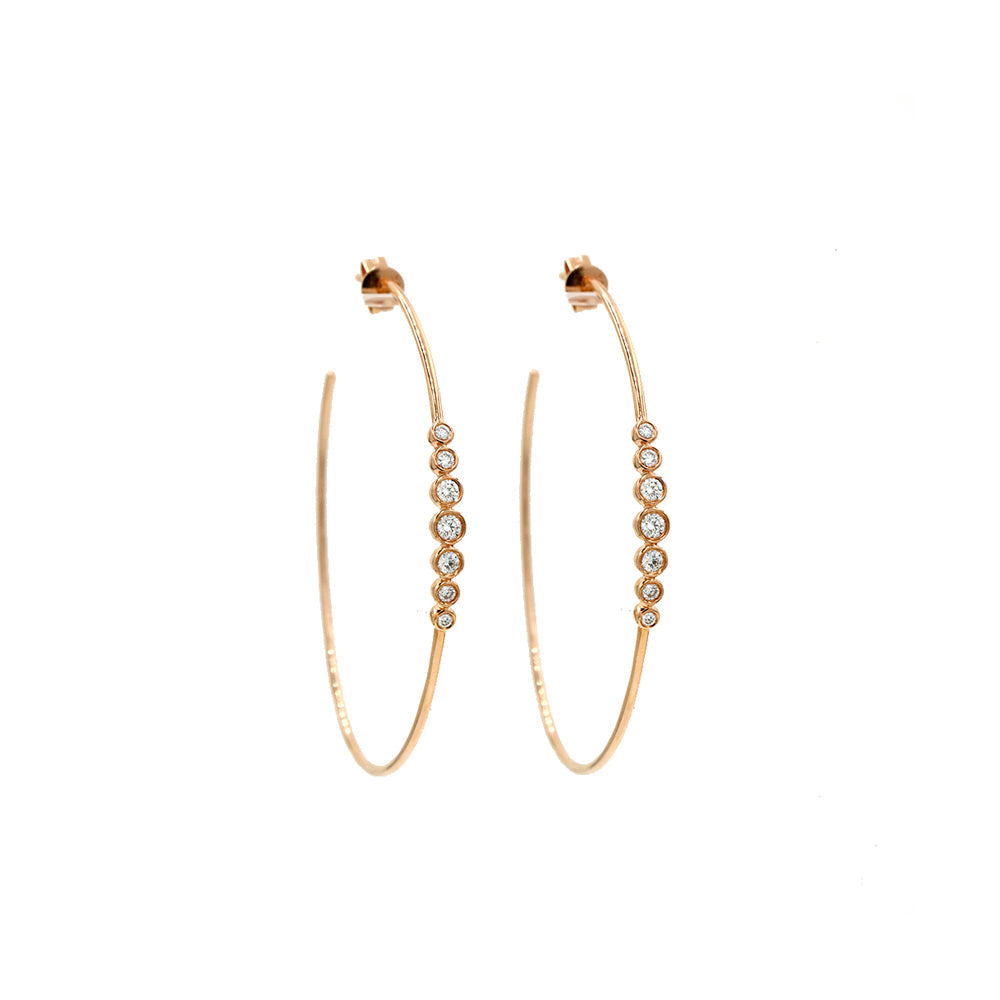 14k Rose Gold Seven Bezel Set Diamond Hoops