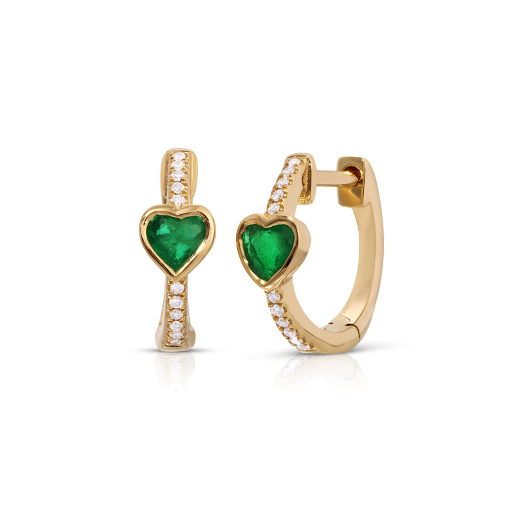 14K Yellow Gold Diamond Pave Huggy with Emerald Heart
