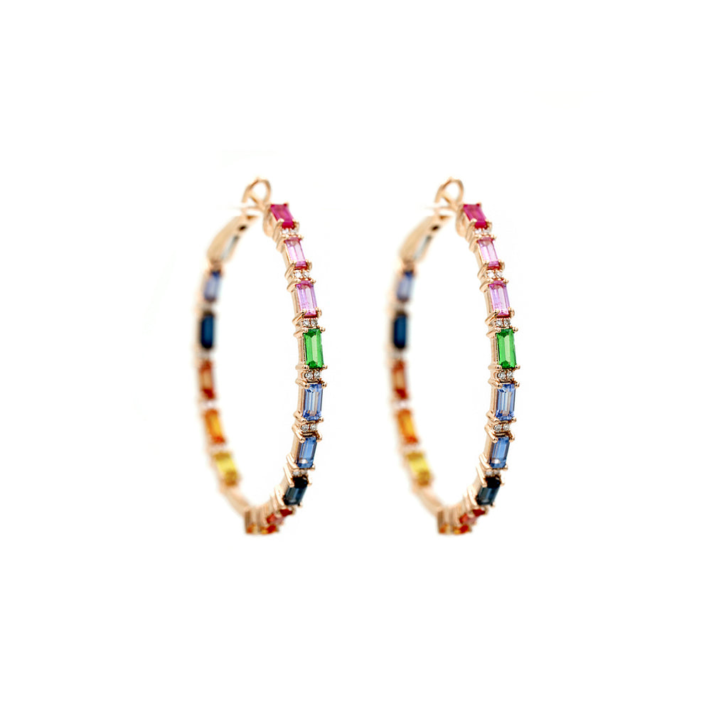 14k Rose Gold Multi Sapphire Rainbow Hoops