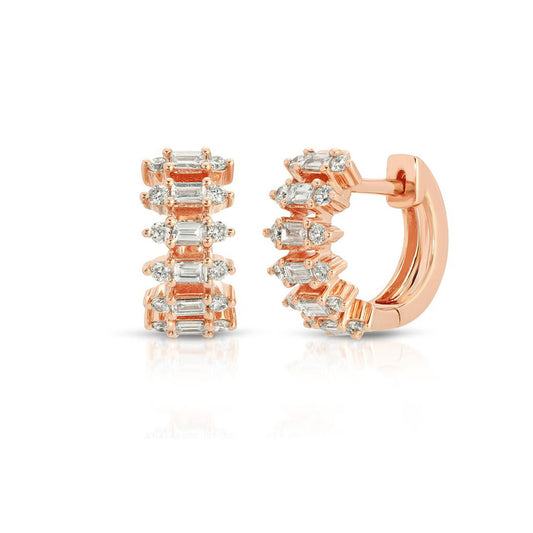 14K Rose Gold Diamond Baguette Spike Huggies