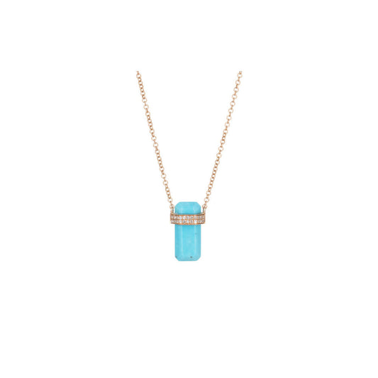 14KT Rose Gold Diamond Pave and Turquoise Neckalce