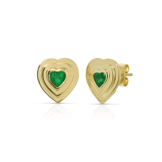 14K Yellow Gold Emerald Heart Stud