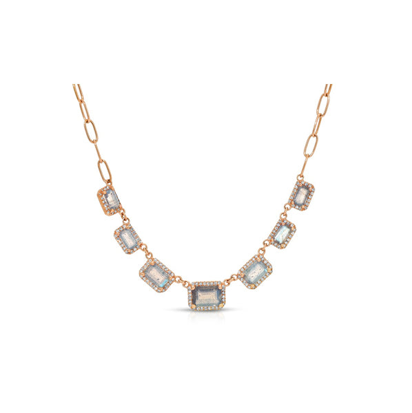 14K Rose Gold Chain Link Multiple Labradorite and Diamond Necklace