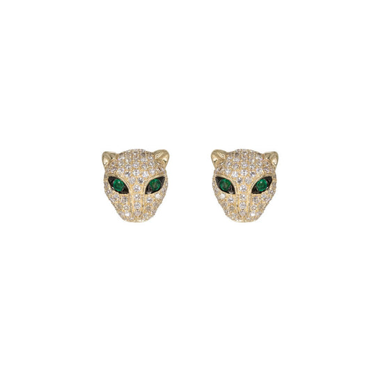 14KT Yellow Gold Emerald Eye Panther Studs