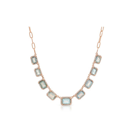 14K Rose Gold Diamond and Multiple Labradorite Chain Link Necklace