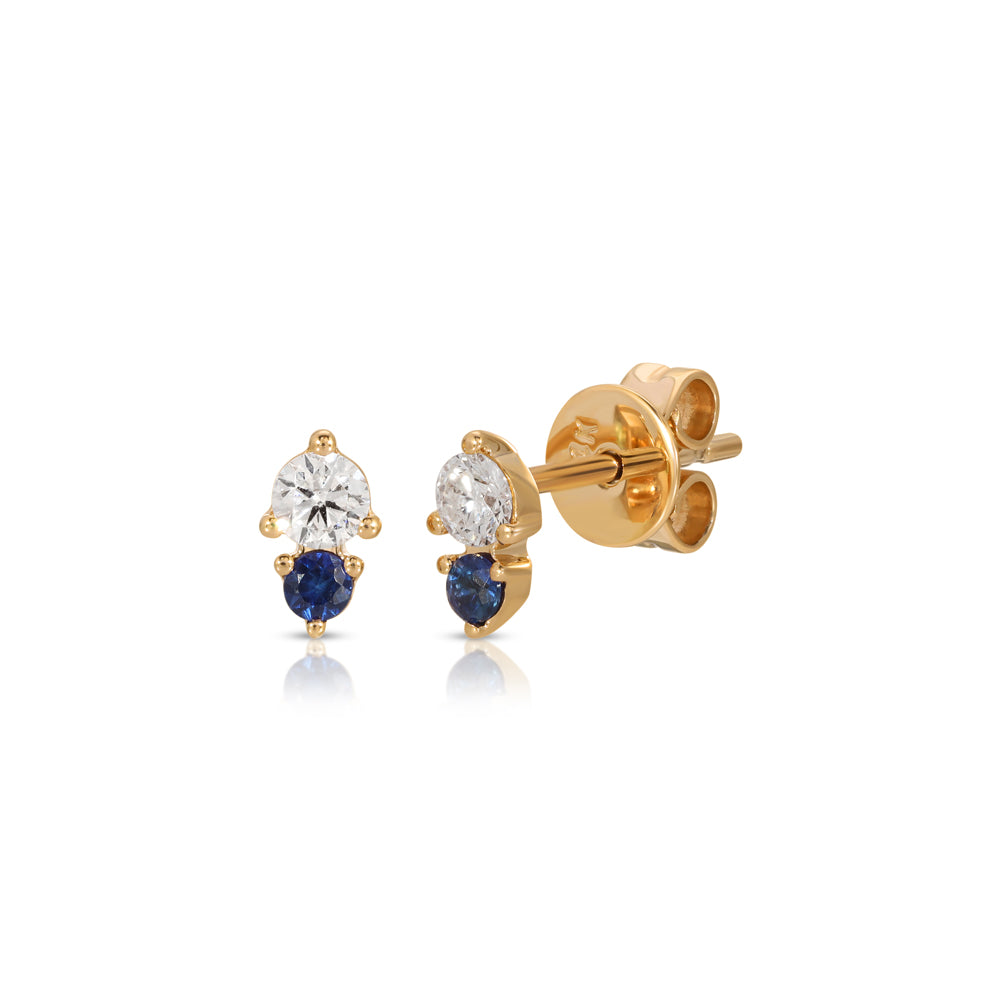14K Rose Gold Diamond and Sapphire Double stud