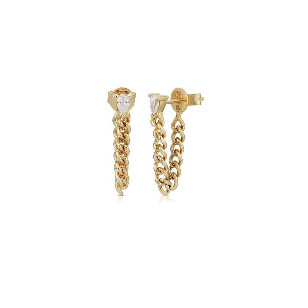 14K Yellow Gold Chain Link with Diamond Pear Shape Stud