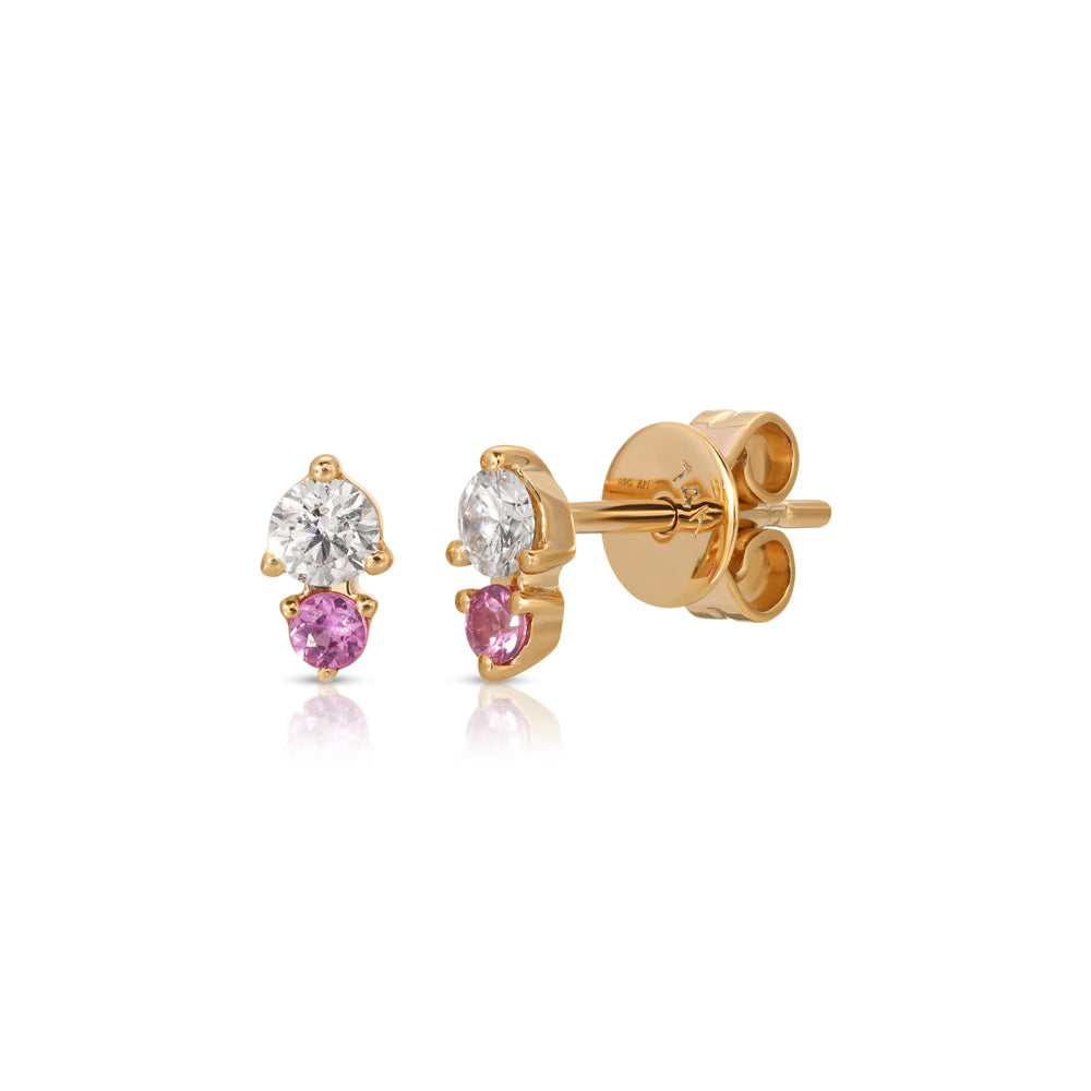 14K Rose Gold Pink Sapphire and Diamond Double stud