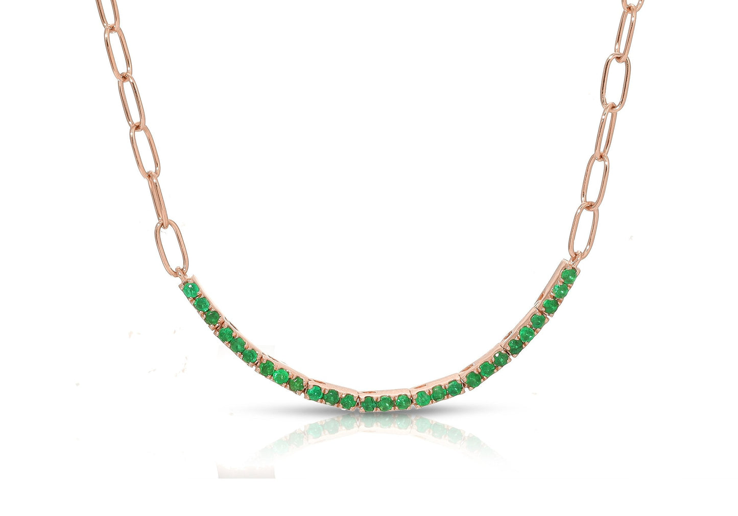 14K Rose Gold Chain Link Emerald Curve Necklace