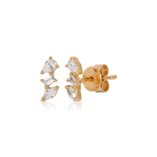 14K Rose Gold Pear, Marquise and Baguette Diamond Stud