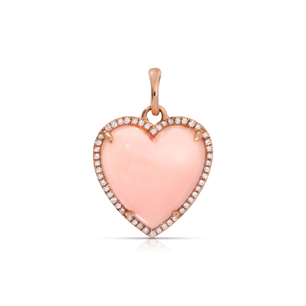 14K Rose Gold Diamond Pave and Pink Opal Detachable Heart Charm Pendant