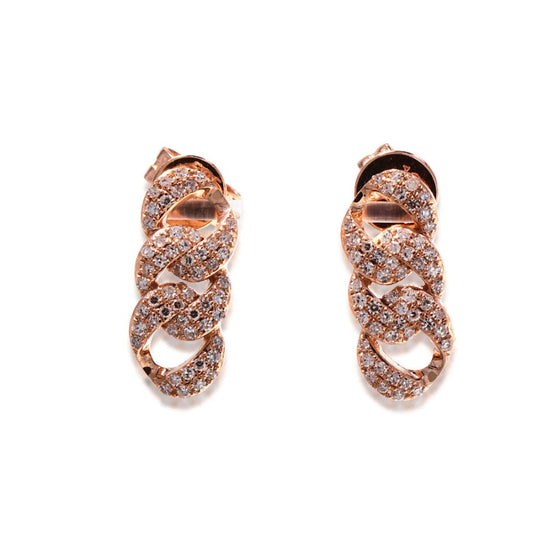 14k Rose Gold Diamond Pave Chain Link Studs