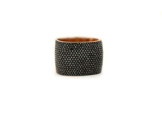 14k Rose Gold and Black Diamond Pave Square Cigar Band