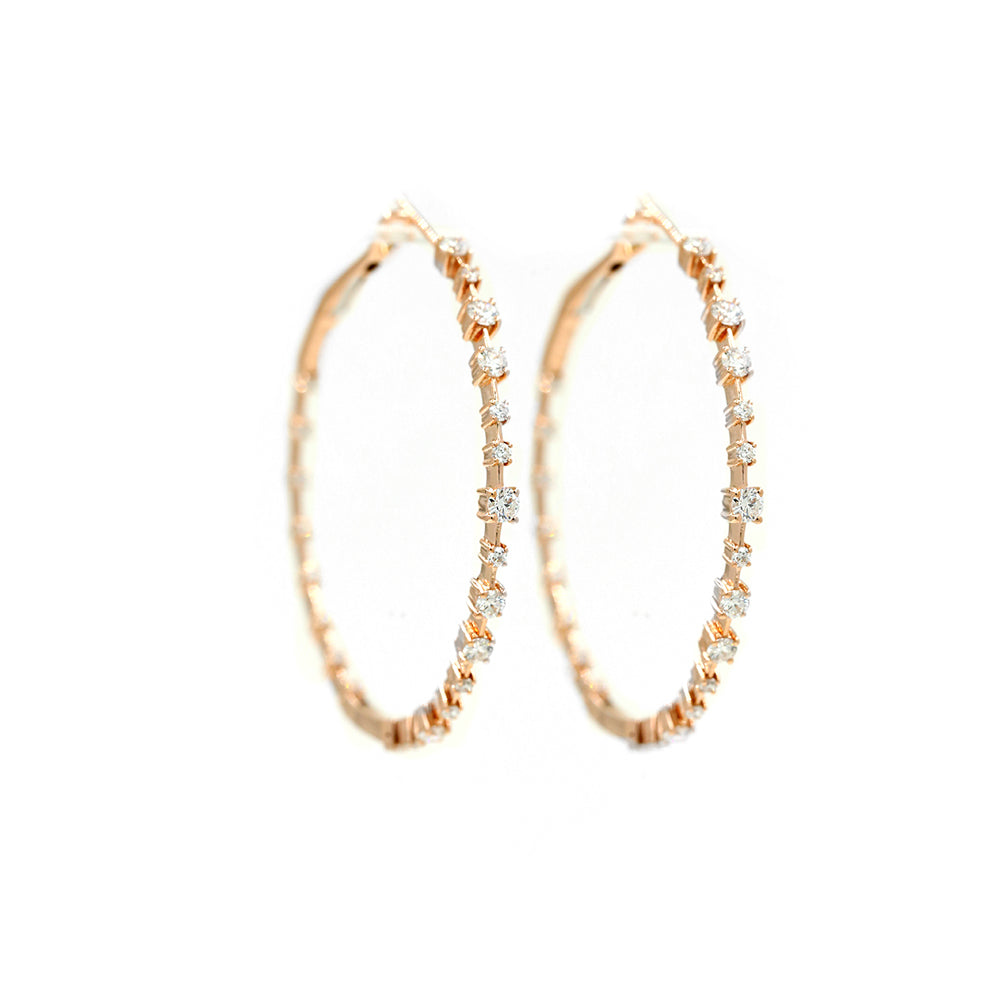 14KT Rose Gold And Diamond Prong Set 1 1/12 Inch Hoops