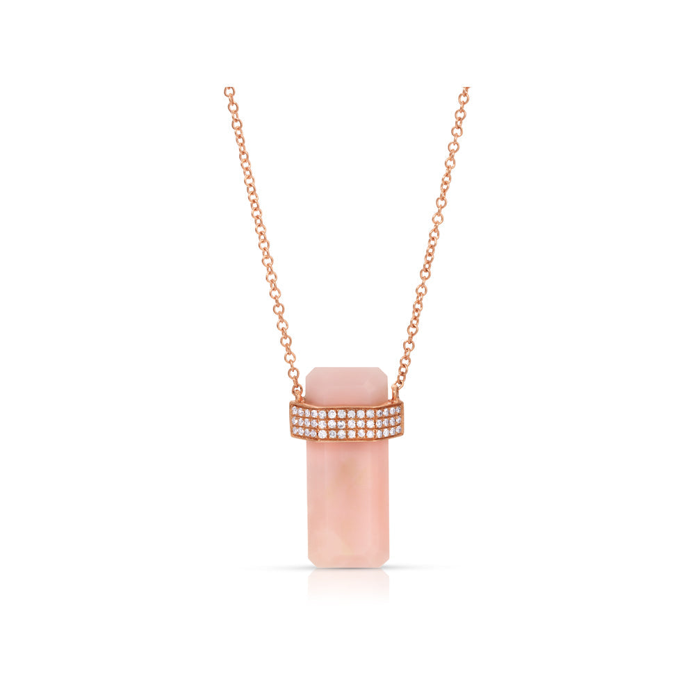 14K Rose Gold Pink Opal & Diamond Pendant Necklace