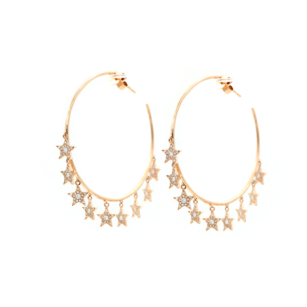 Large Rose Gold Hoops with Diamond Pave Multiple Stars