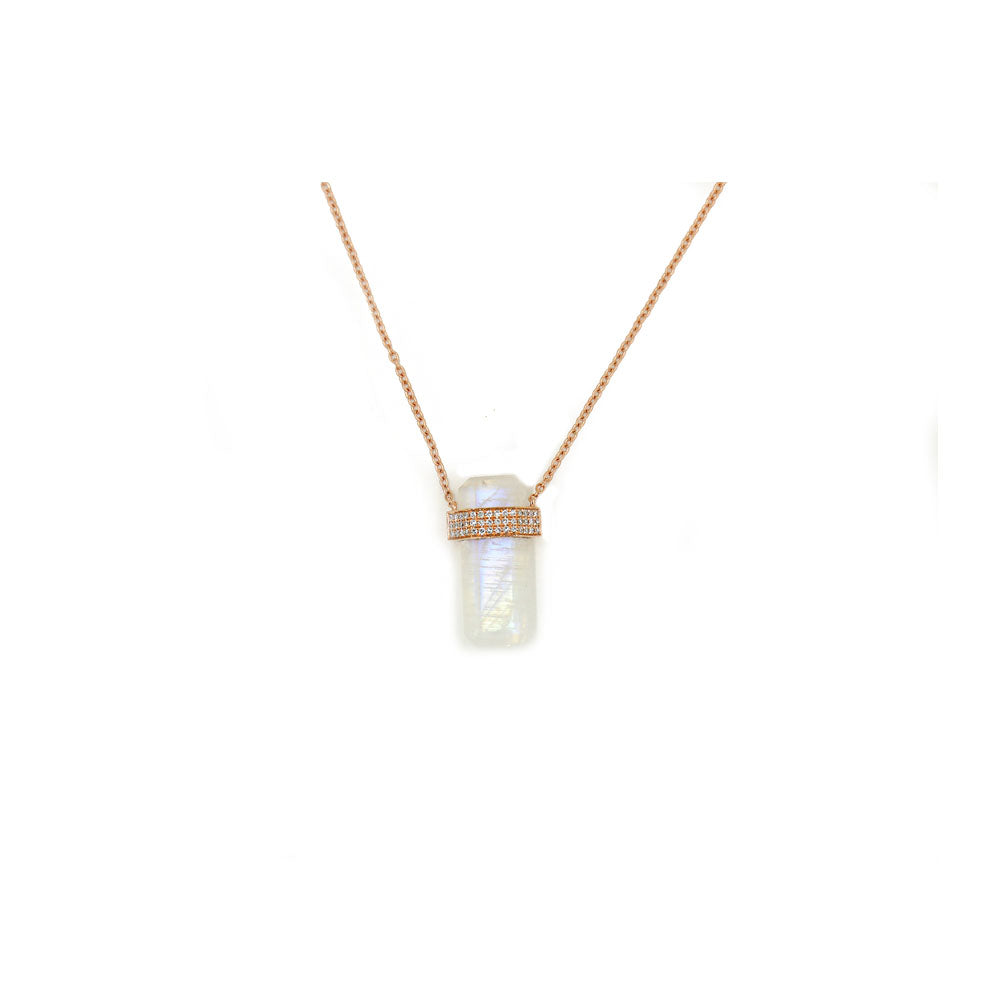 14k Rose Gold and Diamond Moonstone Necklace