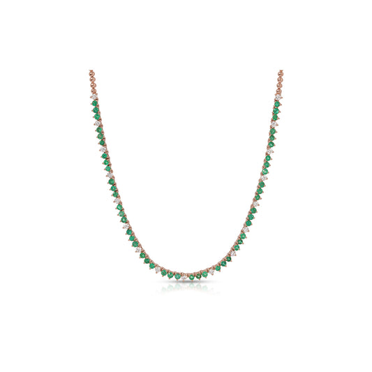 14K Rose Gold Emerald and Diamond Necklace