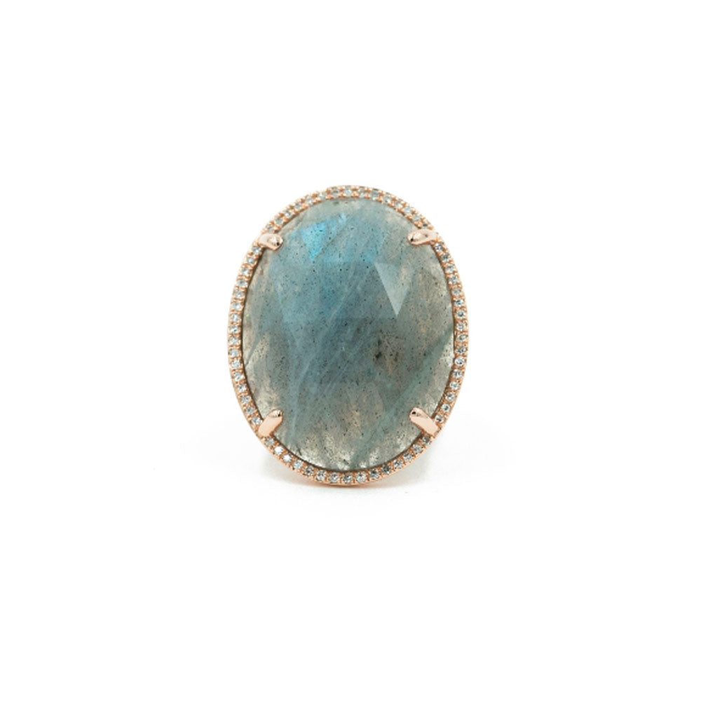 14KT Rose Gold and Diamond Pave Labradorite Ring
