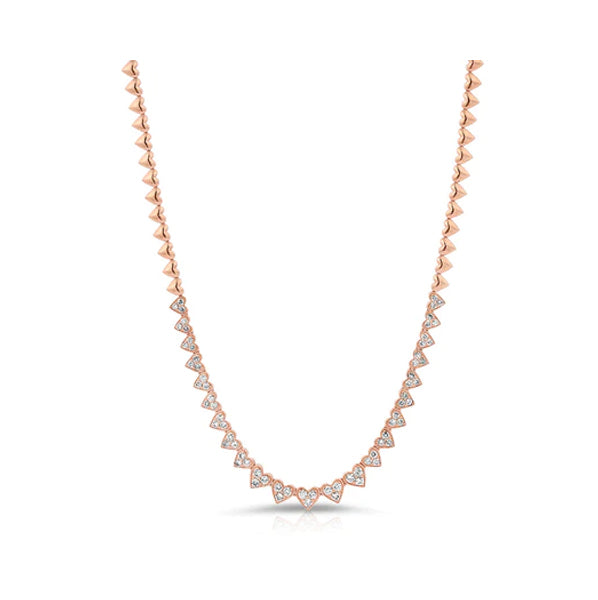 14K Rose Gold Multiple Diamond Pave Heart Choker