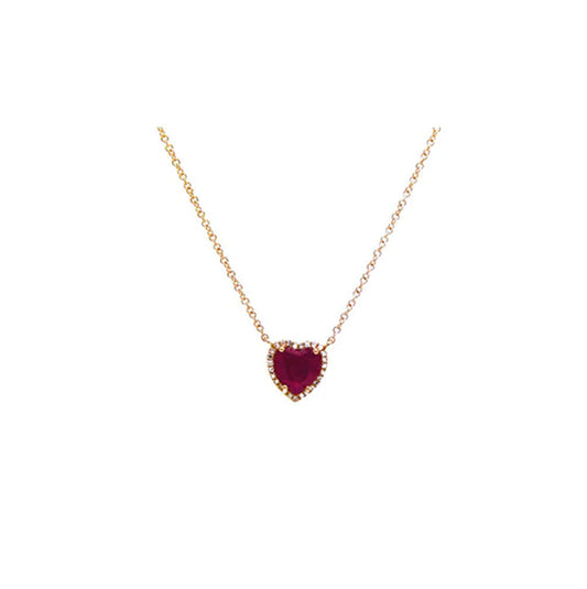 14k Rose Gold Diamond Pave and Ruby Heart Necklace&nbsp;