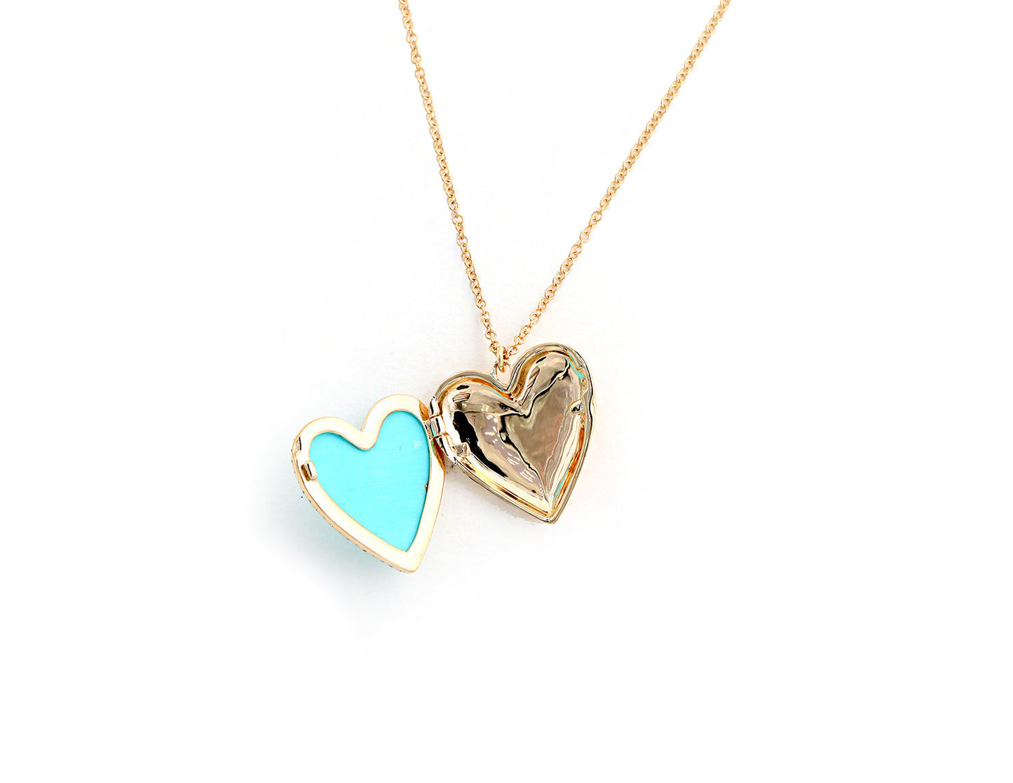 14k Yellow Gold and Turquoise Heart Locket