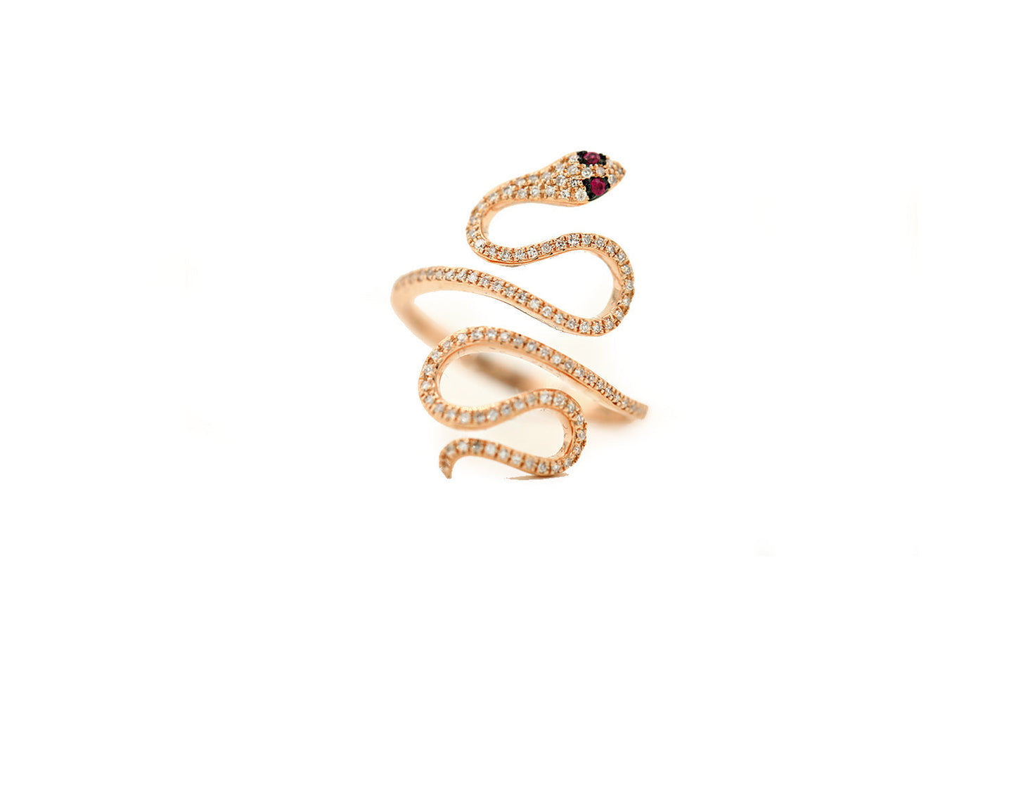 14k Rose Gold Diamond Pave Snake with Ruby Eye
