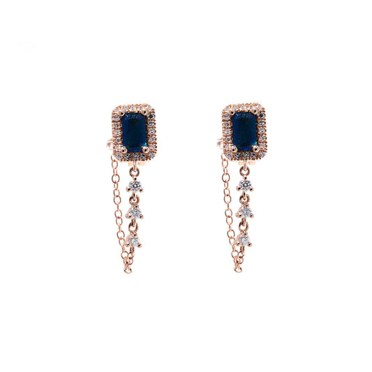14K Sapphire and Diamond studs with Diamond Chain (Available in Sapphire, Ruby or Emerald)