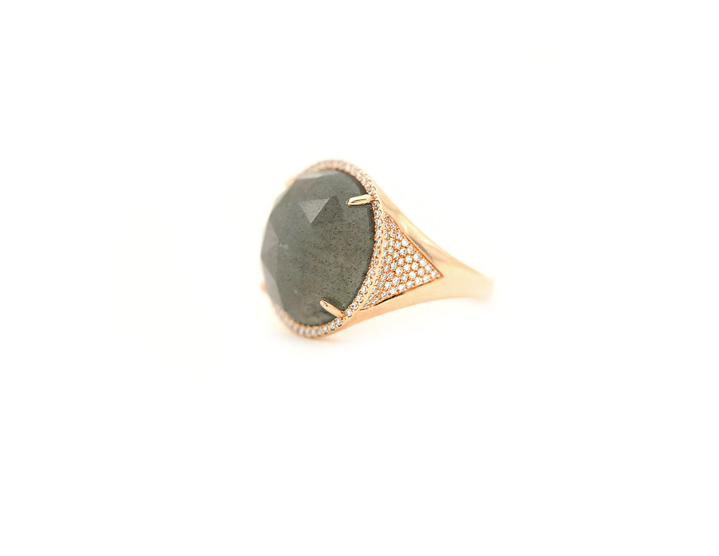 14k Rose Gold Diamond Pave a Labradorite Ring