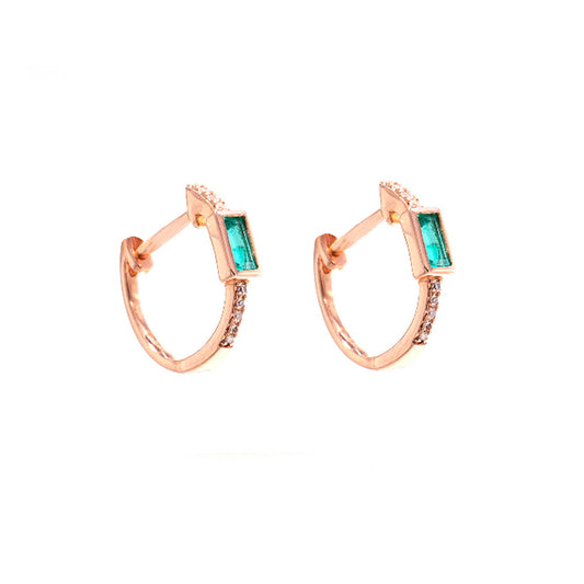 14K Rose Gold Diamond Pave and Emerald Huggy