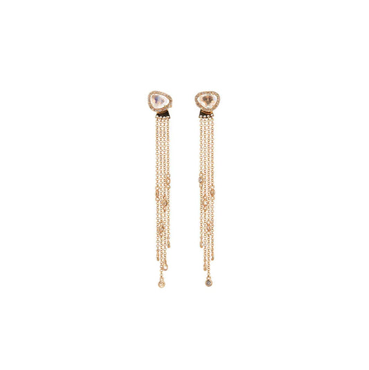14KT Rose Gold Moonstone and Diamond Pave with White Sapphire Chain Drop Earrings