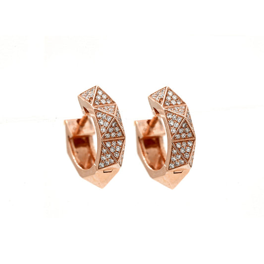 14k Rose Gold Diamond Pave Pyramid Huggies