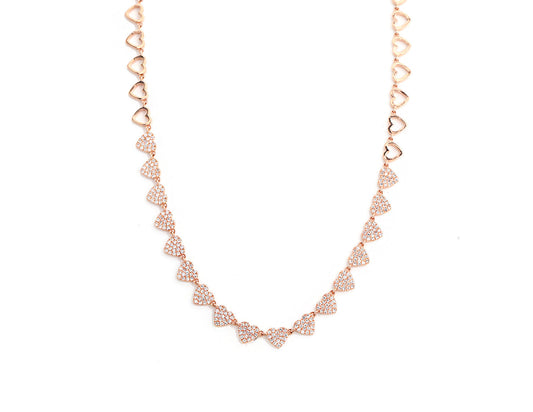 14k Rose Gold Multiple Diamond Pave Heart Choker