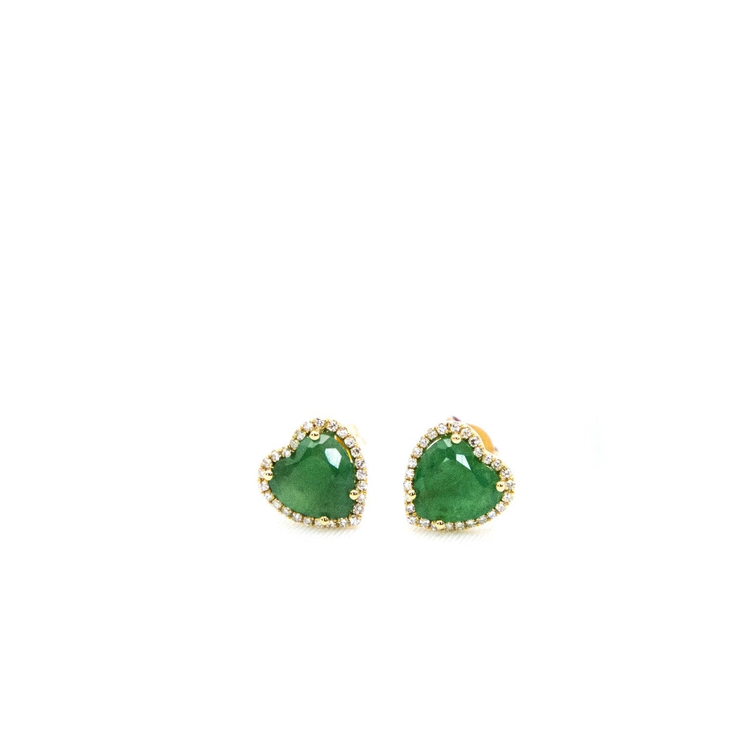 14k Yellow Gold Emerald and Diamond Pave Heart Studs