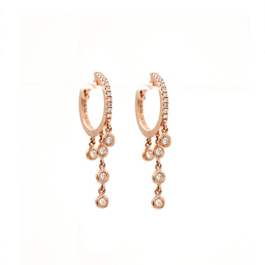 14k Rose Gold Diamond Bezel Set Tripled Row Huggies