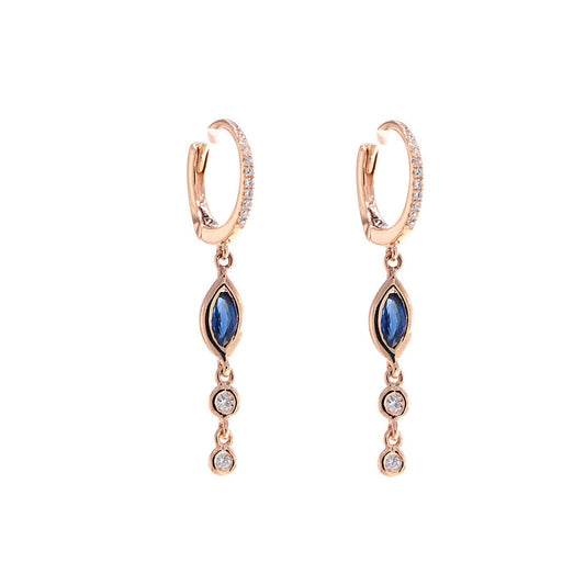 14k Gold Marquis Shape Drops with Diamond Chain (Sapphire, Emerald or Ruby)