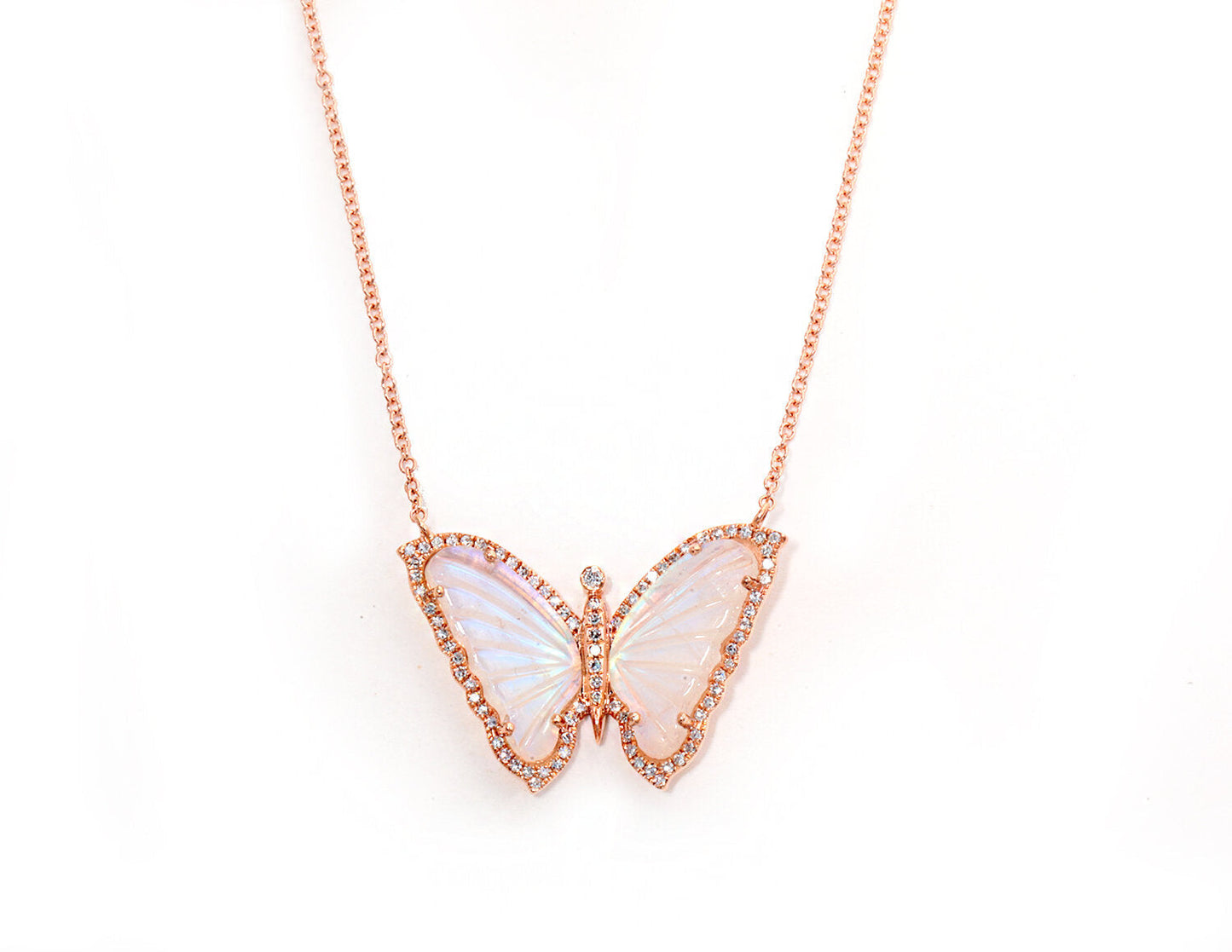 Diamond Pave and Moonstone Butterfly Necklace