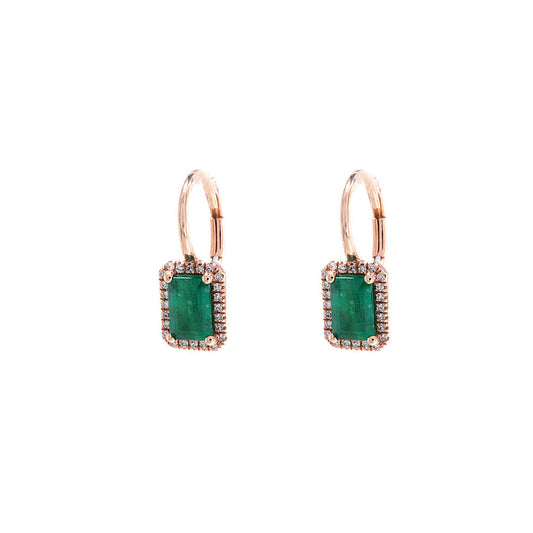14K Rose Gold Emerald &amp; Diamond Drop on French Back