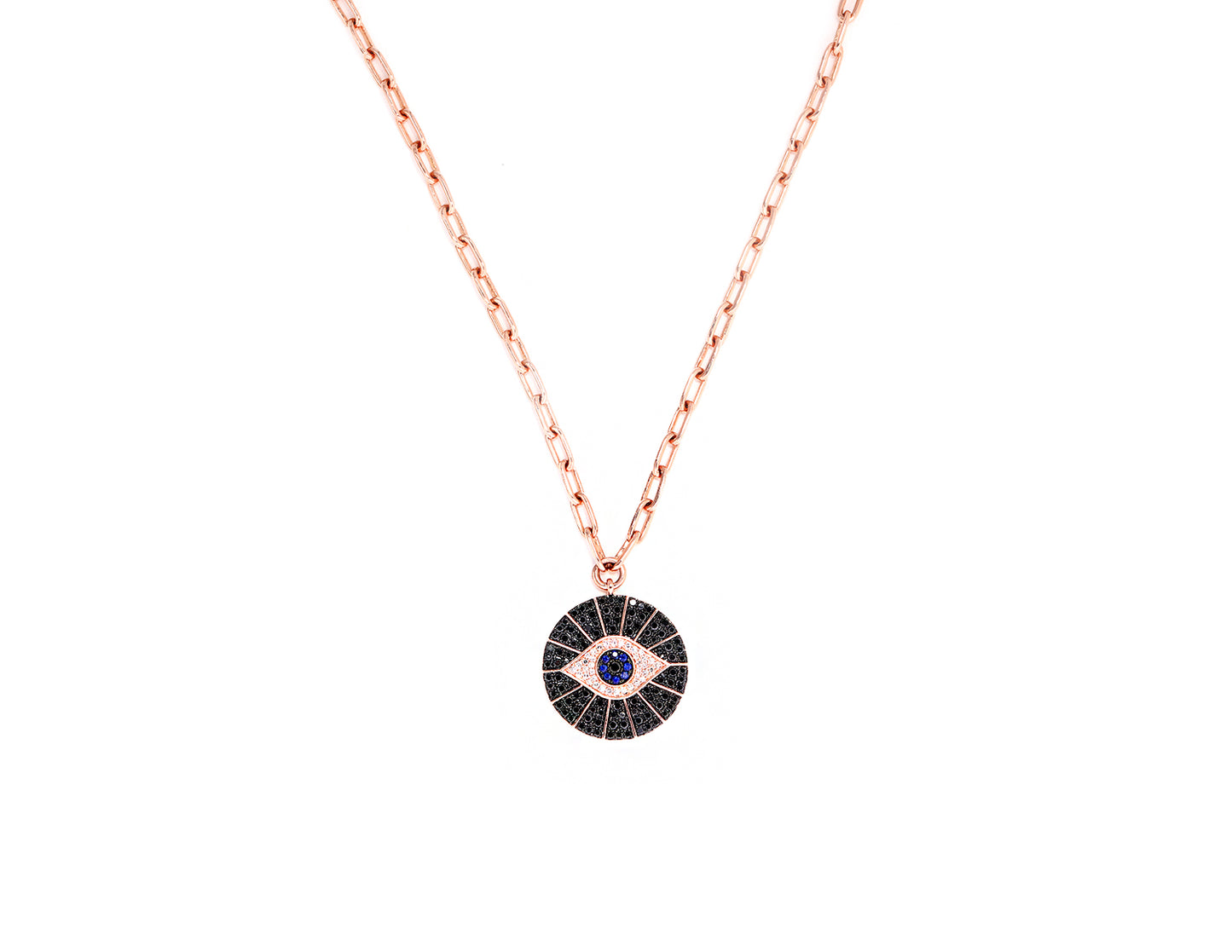 14K Rose Gold Chain Link Diamond Pave Evil Eye Necklace