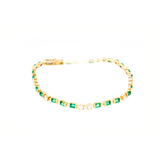 14k Yellow Gold Emerald Cut and Diamond Tennis Bracelet