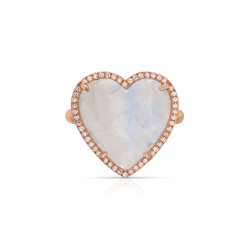 14K Rose Gold Moonstone & Diamond Pave Heart Ring
