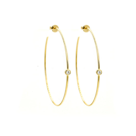 14k Yellow Gold and Diamond Hoop