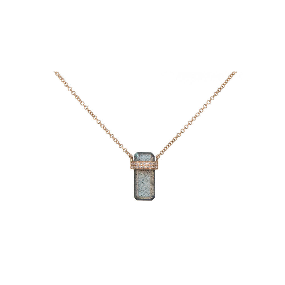 14KT Rose Gold Diamond Pave and Labradorite Necklace