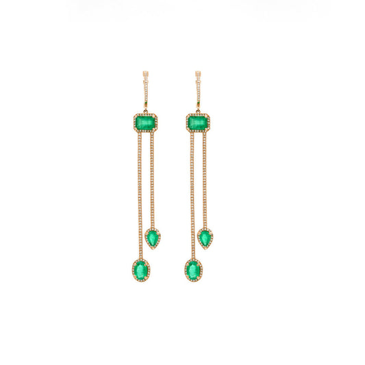 14k Rose Gold Diamond Pave and Emerald Earrings