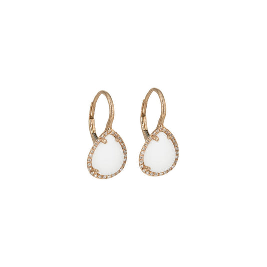 14KT Rose Gold White Agate Diamond Earring