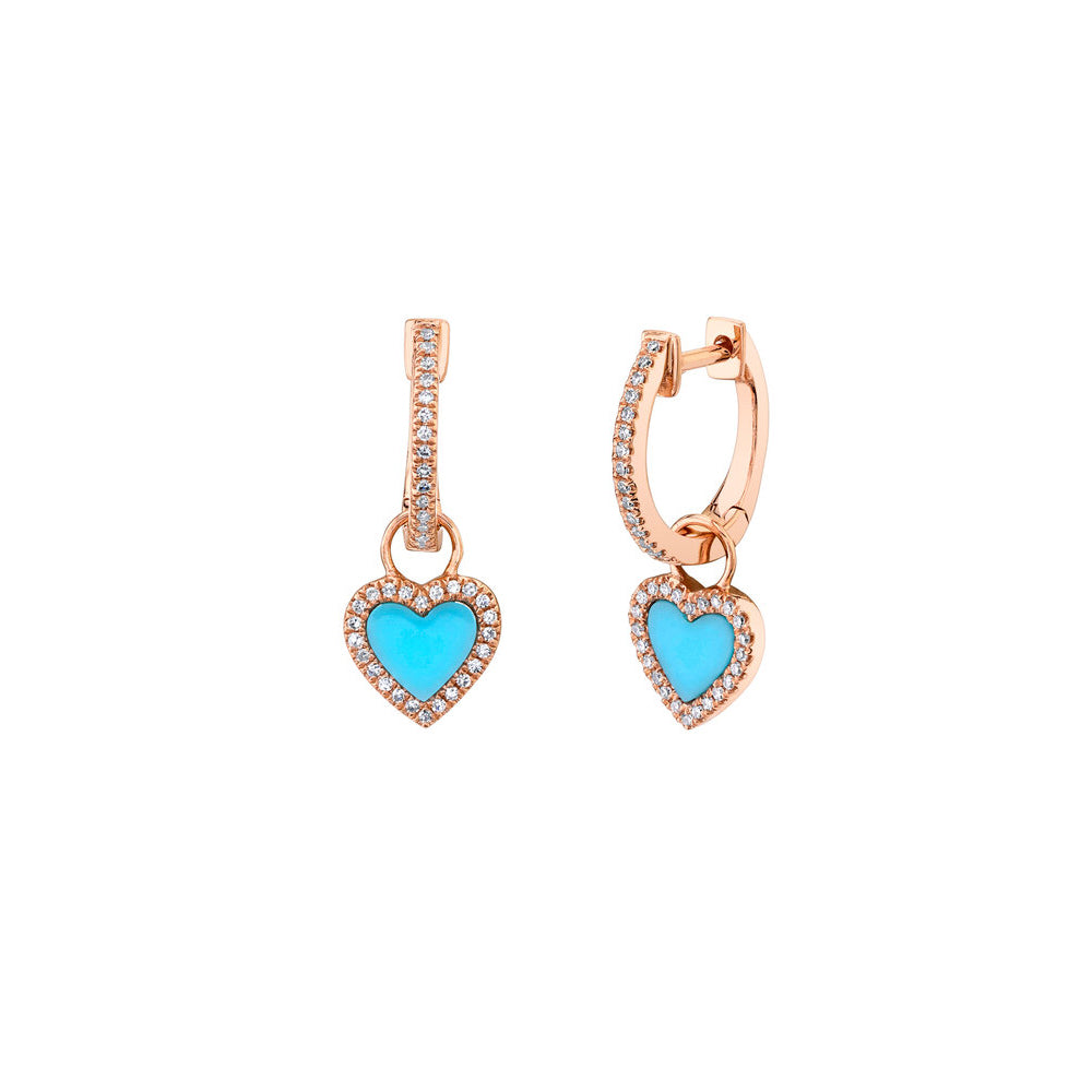 14K Rose Gold Diamond Pave Huggy with Diamond and Turquoise Detachable Heart