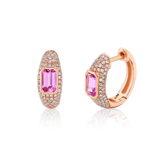 14K Rose Gold Diamond Pave and Pink Sapphire Huggy