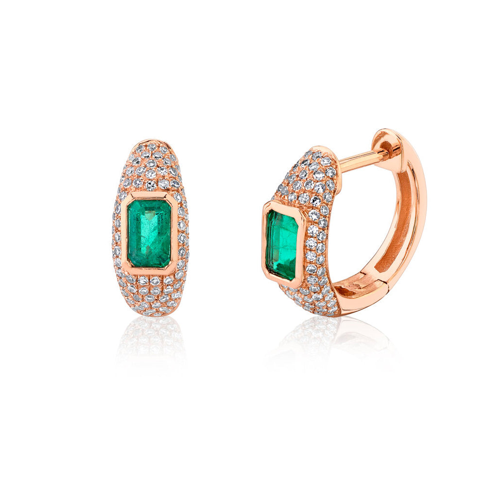 14K Rose Gold Diamond Pave and Emerald Huggy